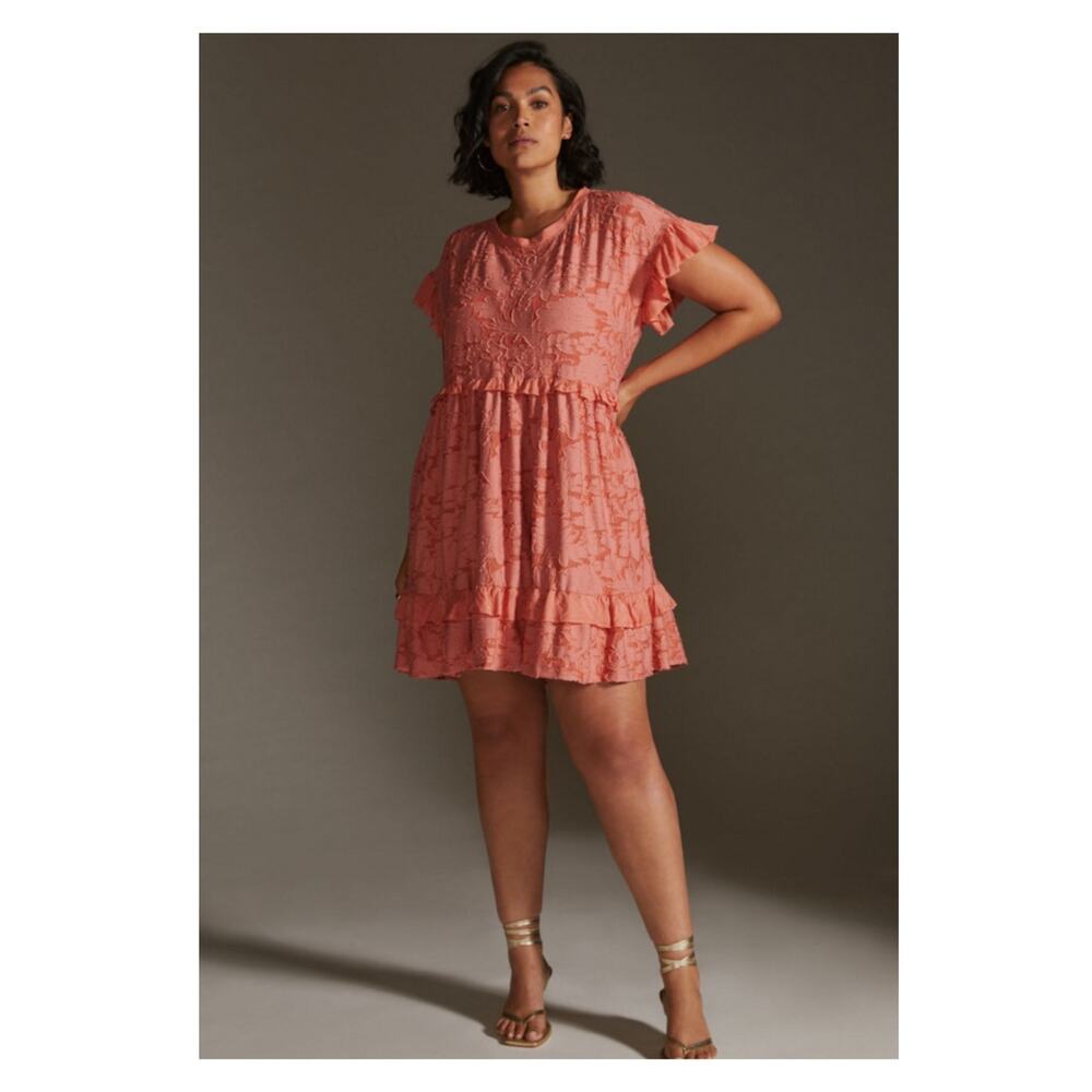 Anthropologie Pink Ruffle Knit Mini Dress Sz.L